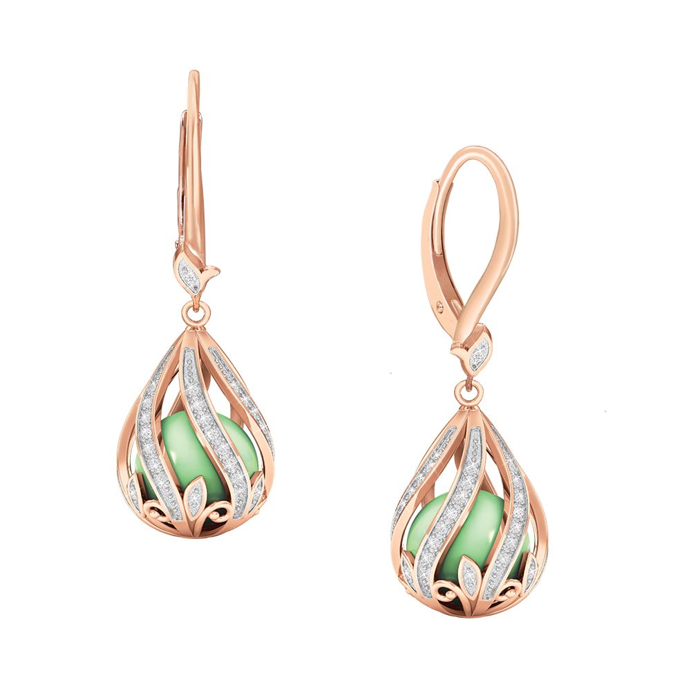 Three Treasures Copper jade Diamond Earrings