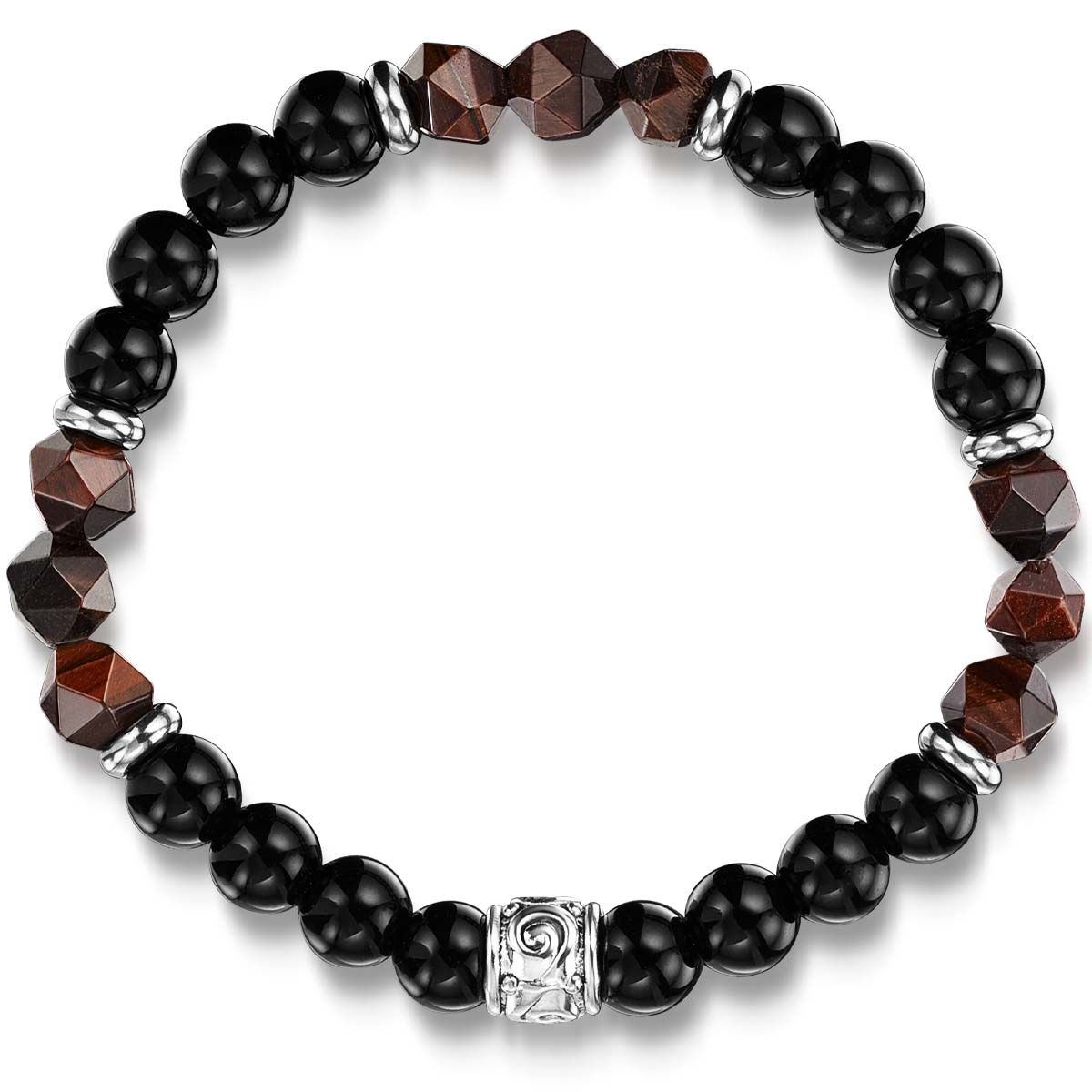 Men's Onyx & Red Tiger's Eye Bead Bracelet