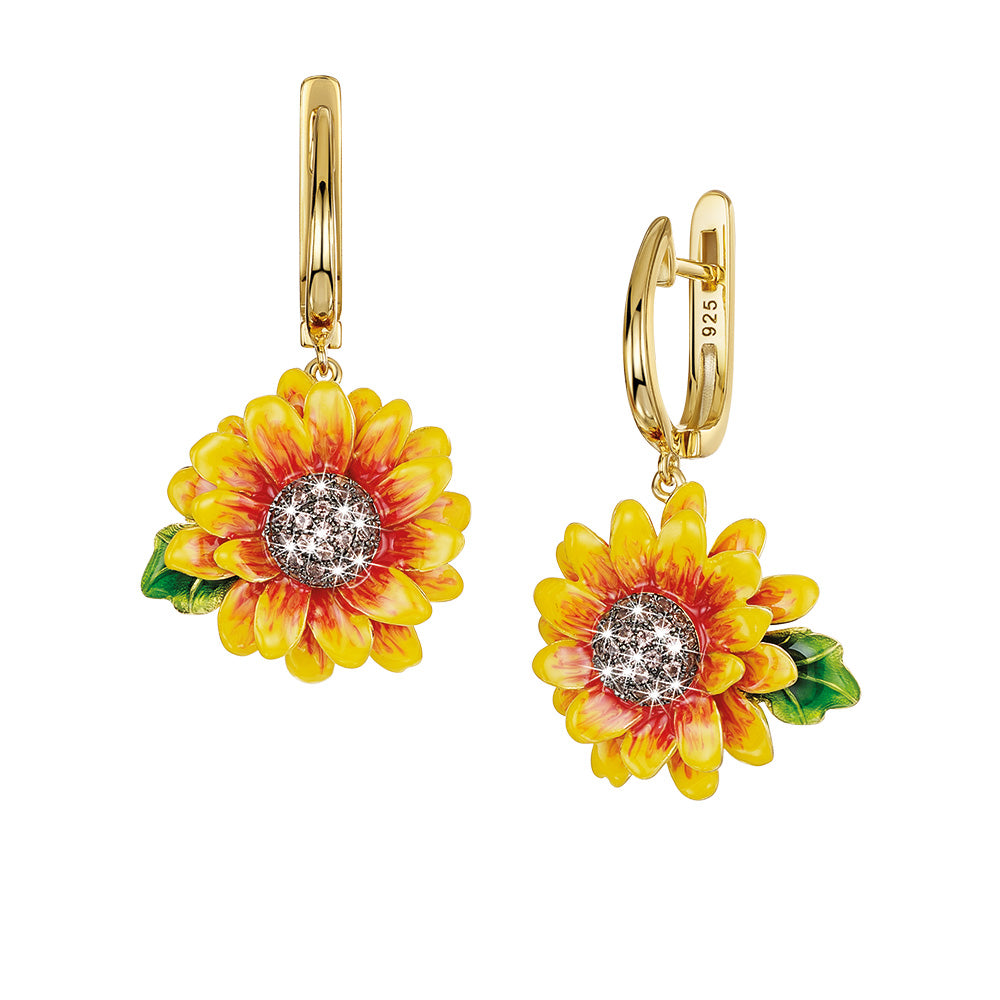 Sunflowers - sterling silver & enamel earrings