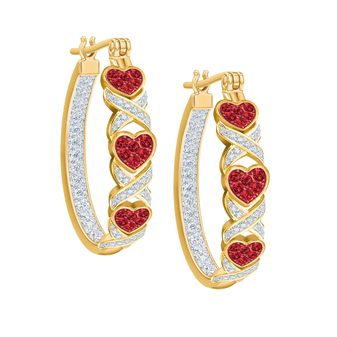 Sparkling Hearts Inside Out Hoop Earrings