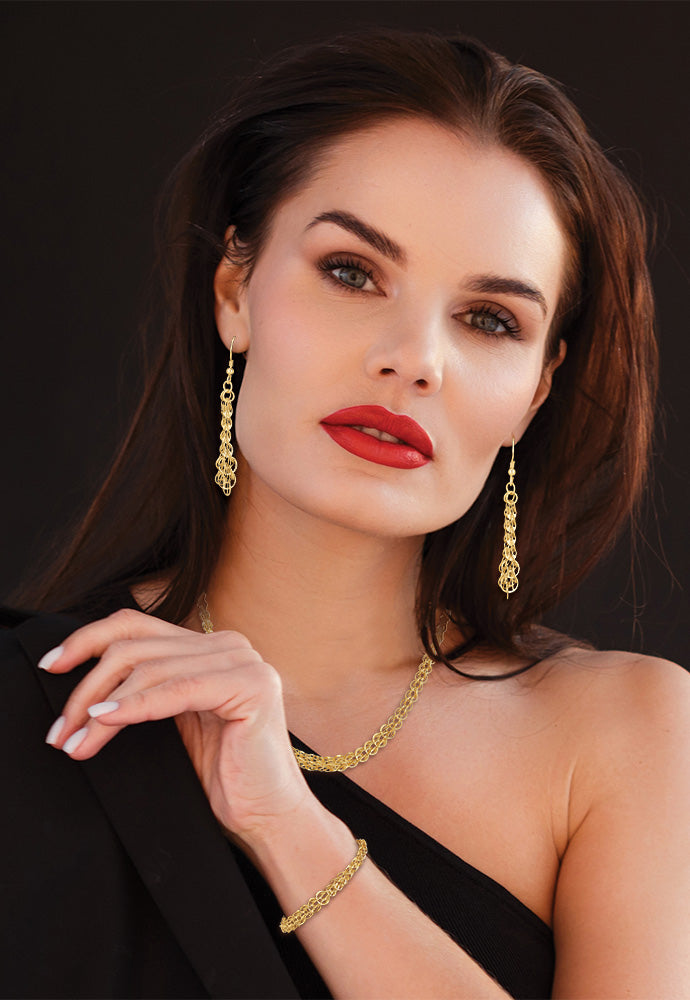 Golden Glamour Necklace, Earrings & Bracelet Set