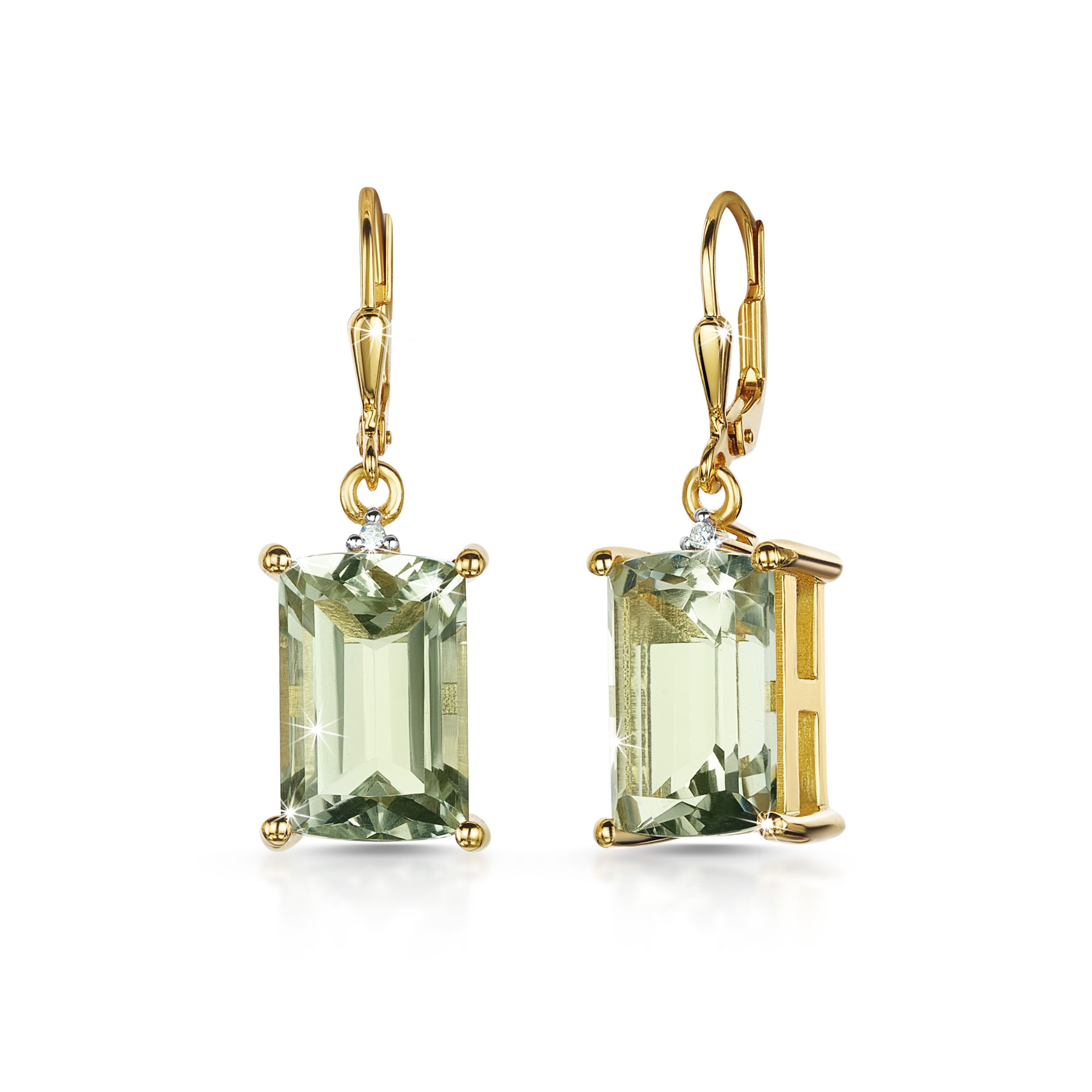 Green Amethyst - diamond earrings