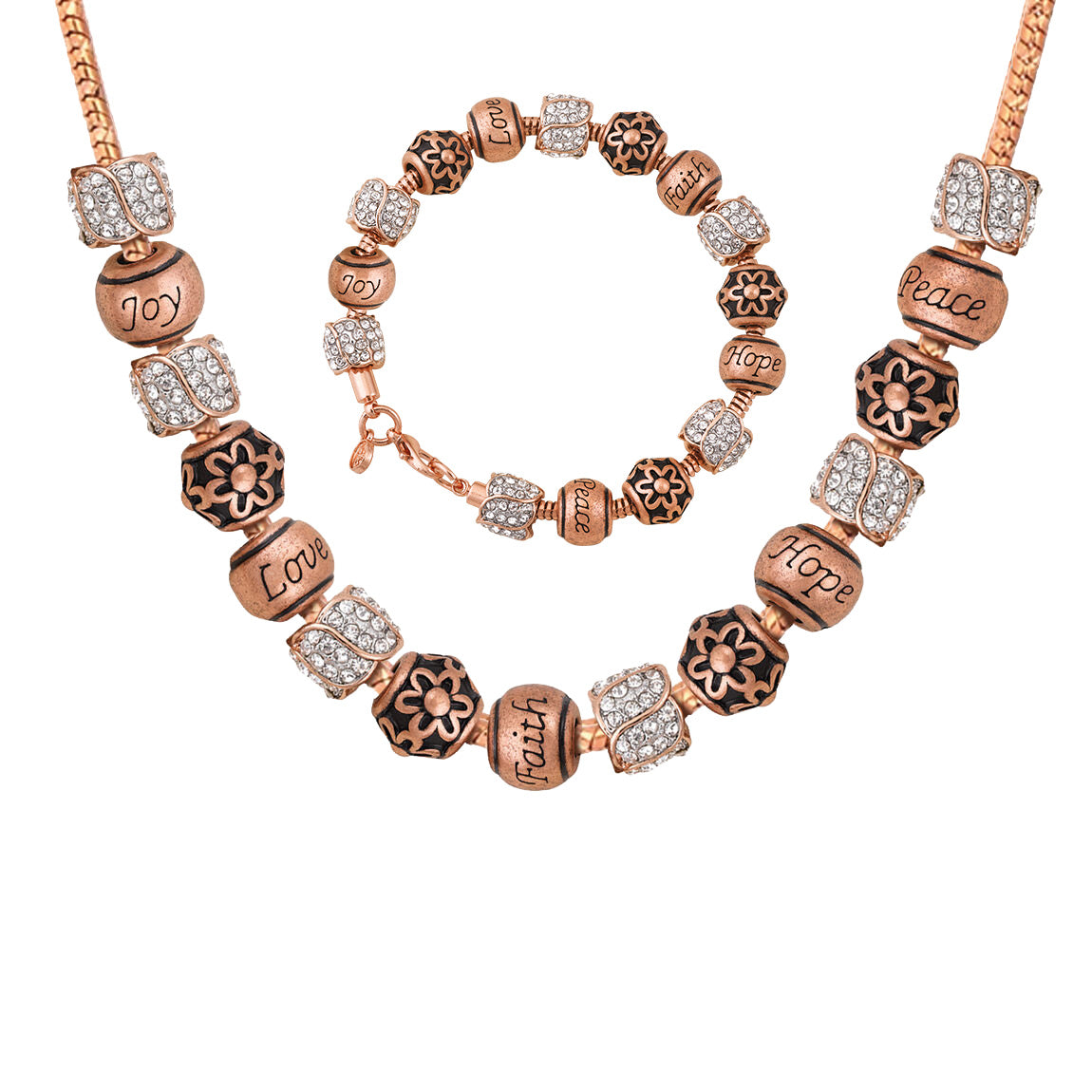 Joy of life - Copper Crystal Necklace  & Bracelet SET