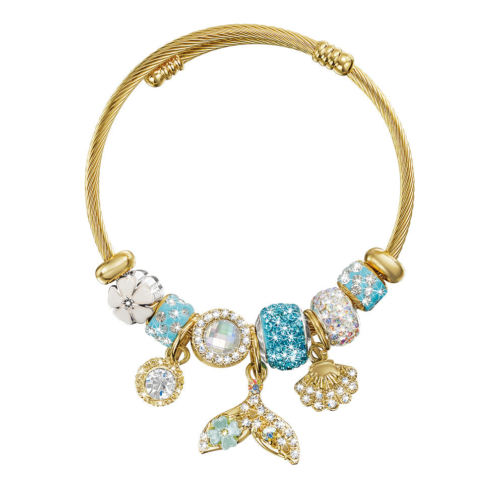 Sparkling Sea - Flexible crystal charm bangle