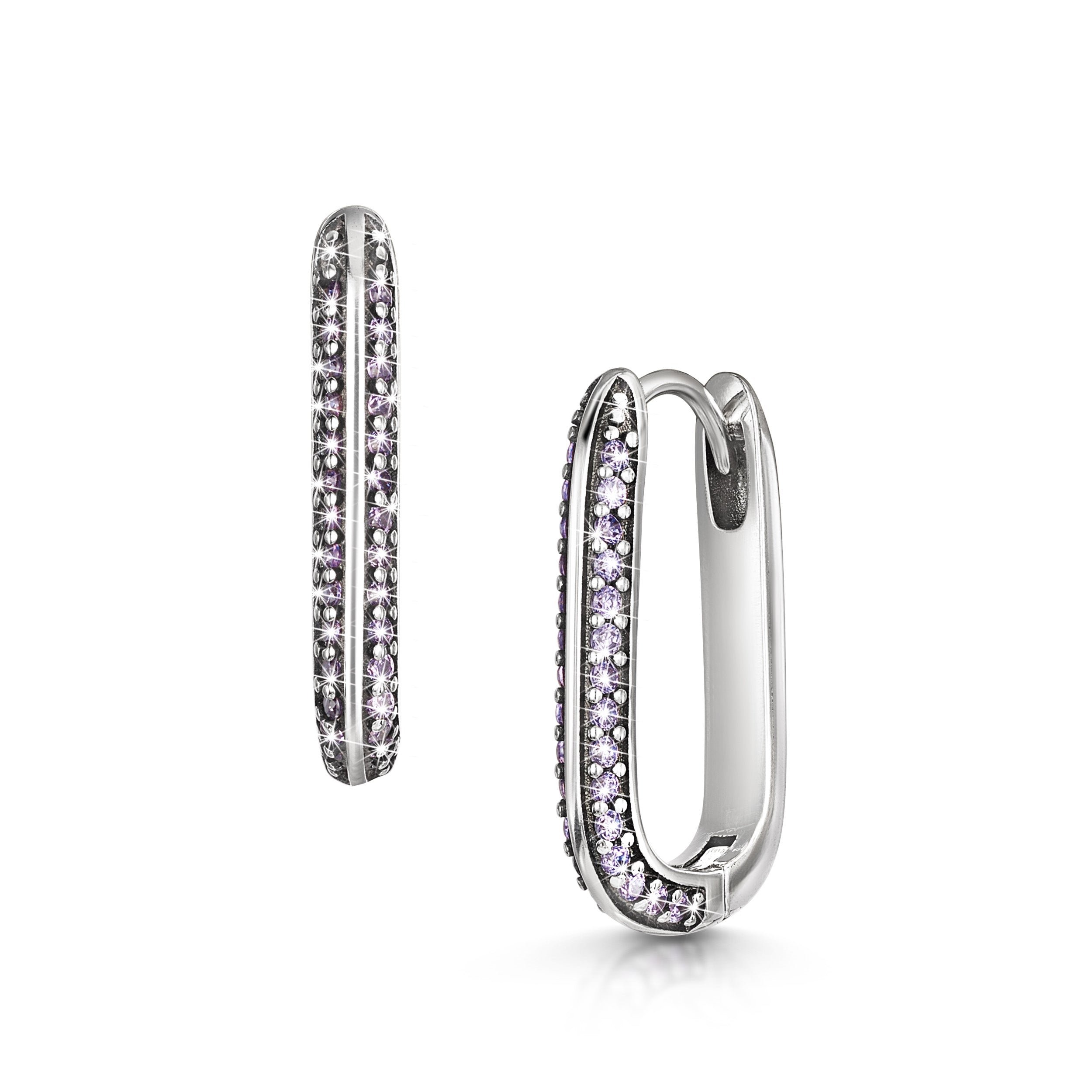 Violet elegance - oval sterling silver hoop earrings