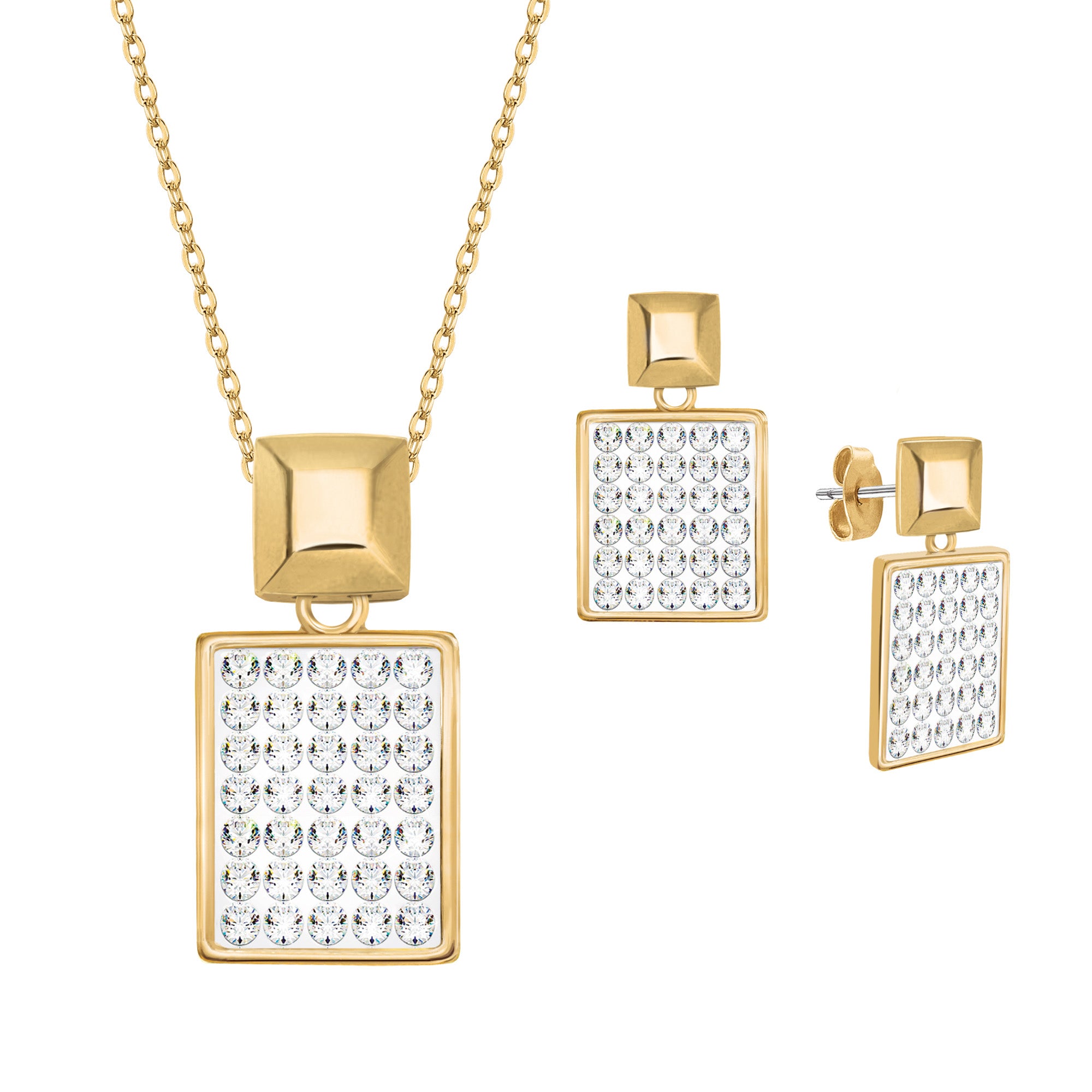 White Fire - diamond pendant and earring set
