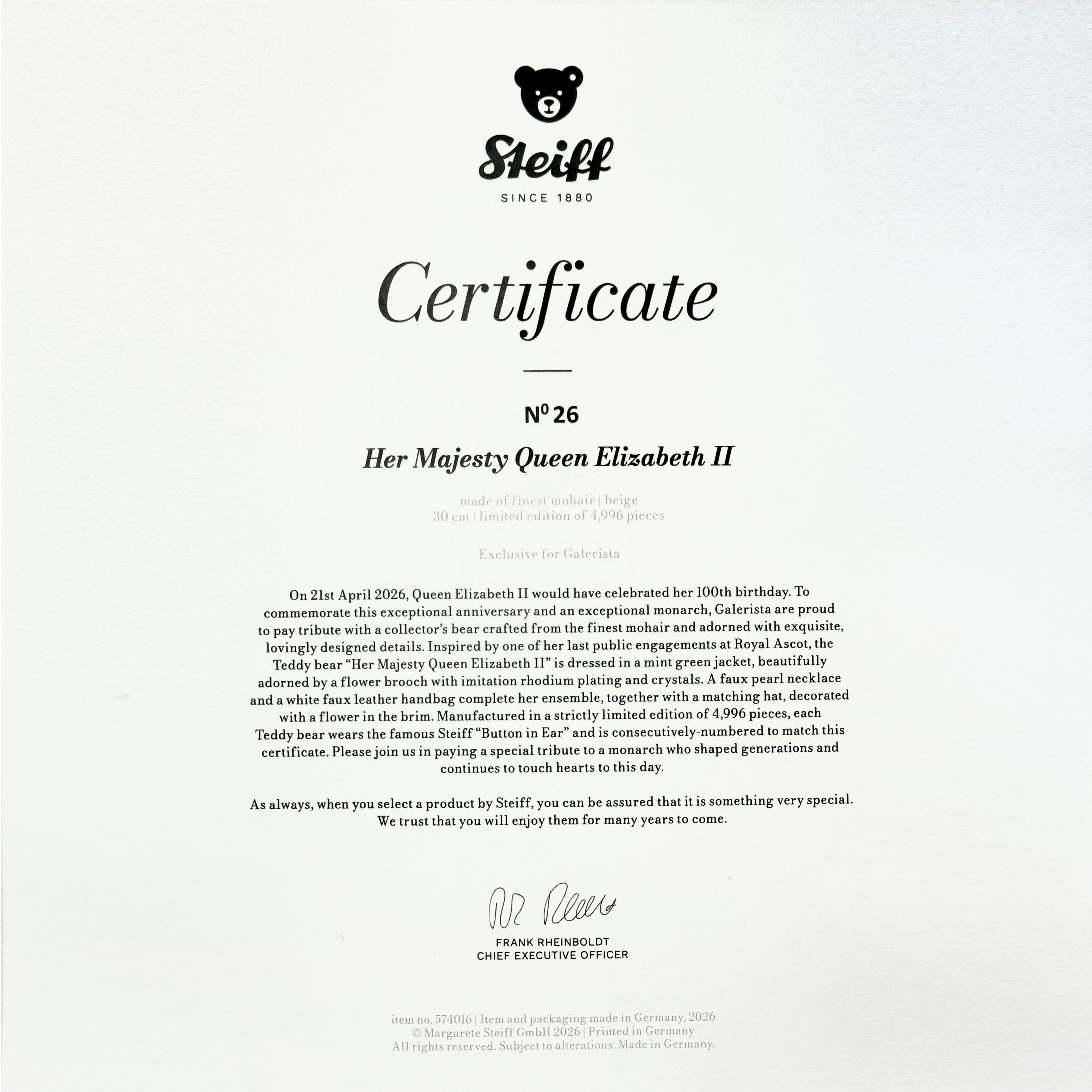 Elizabeth II 100th Celebration Steiff Bear